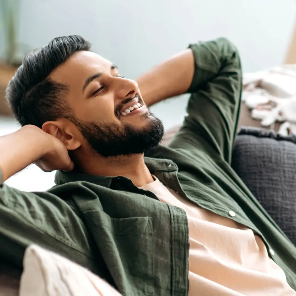 relaxed satisfied calm mixed race guy in casual sh 2023 11 27 05 22 59 utc