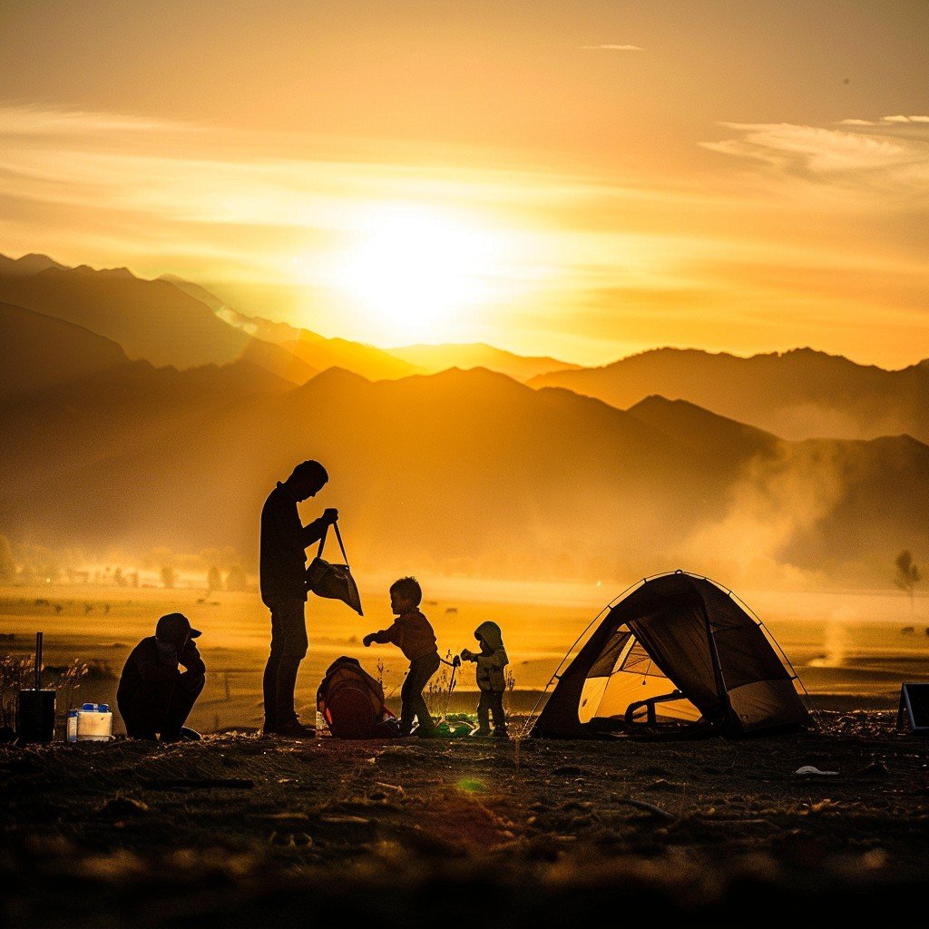 sunset camping silhouettes stockcake